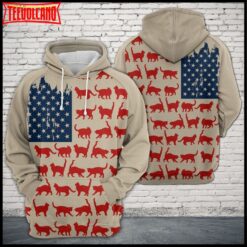 Cat Usa Flag 3D Printed Hoodie Zipper