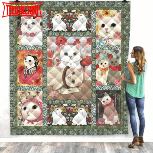 Cat White Lovely Cats 3D Quilt Blanket