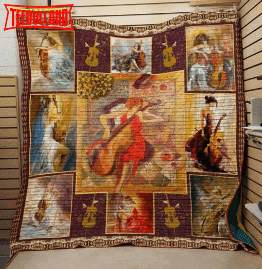 Cello Girl With Cello 3D Quilt Blanket