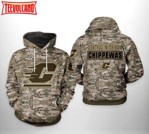 Central Michigan Chippewas NCAA Camo Veteran 3D Printed Hoodie Zipper