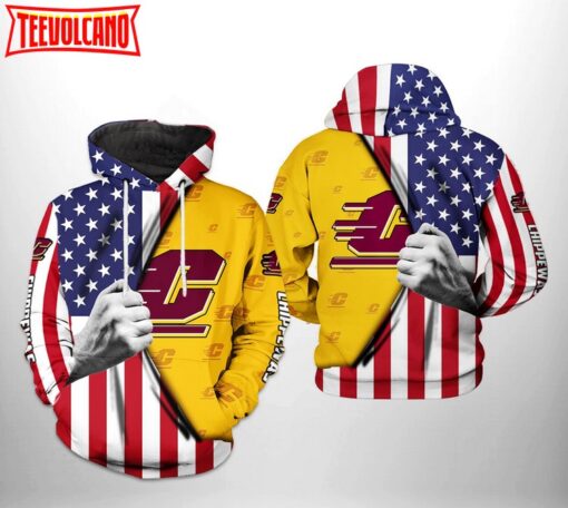 Central Michigan Chippewas NCAA US FLag 3D Printed Hoodie Zipper