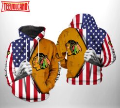 Chicago Blackhawks NHL US FLag 3D Printed Hoodie Zipper