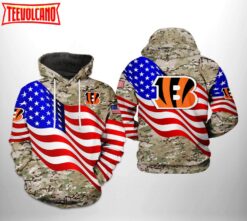 Cincinnati Bengals NFL US Flag Camo Veteran Team 3D Printed Zipper Hoodie