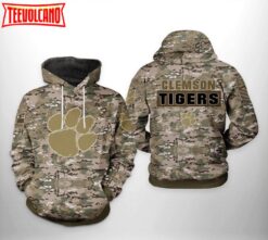 Clemson Tigers NCAA Camo Veteran 3D Printed Zipper Hoodie