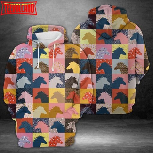 Colorful Horses 3D Printed Hoodie Zipper