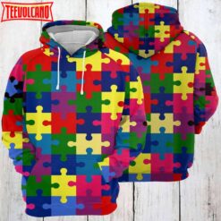 Colorful Puzzles Awareness Autism 3D Printed Hoodie Zipper