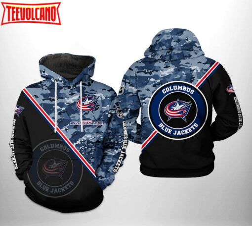 Columbus Blue Jackets NHL Camo Team 3D Printed Hoodie Zipper