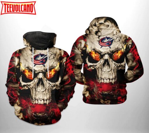 Columbus Blue Jackets NHL Skull 3D Printed Hoodie Zipper