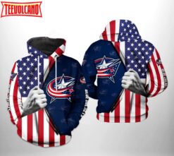 Columbus Blue Jackets NHL US FLag 3D Printed Hoodie Zipper