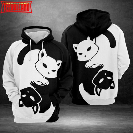 Contrast Cat 3D Printed Hoodie Zipper