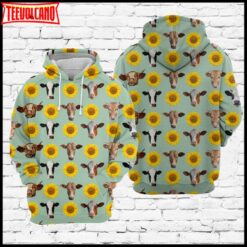 Cow And Sunflower 3D Printed Zipper Hoodie