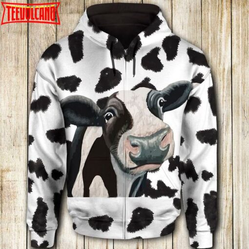 Cow Funny Face 3D Printed Zipper Hoodie