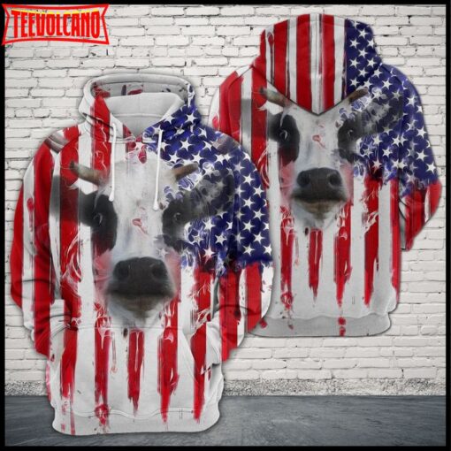 Cow Usa Flag 3D Printed Zipper Hoodie