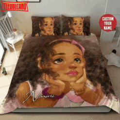 Curious Little Angel Black Baby Girl Custom Duvet Cover Bedding Set