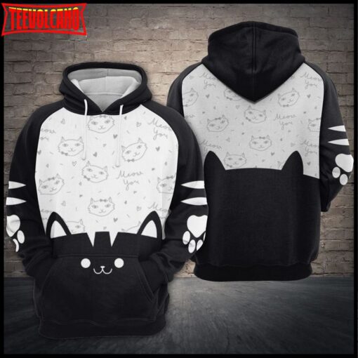 Cute Black Cat 3D Printed Hoodie Zipper