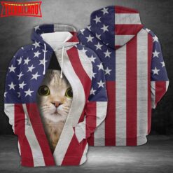 Cute Cat American Flag 3D Printed Hoodie Zipper