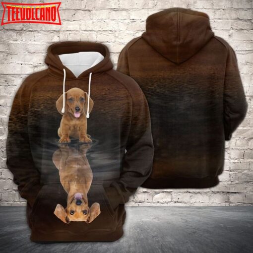 Cute Dachshund Reflection 3D Printed Hoodie Zipper