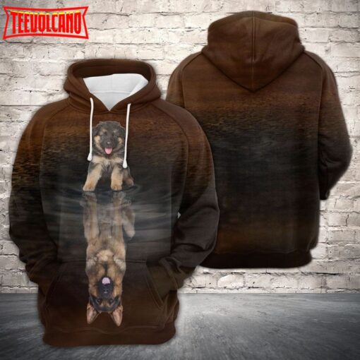 Cute German Shepherd Reflection 3D Printed Hoodie Zipper