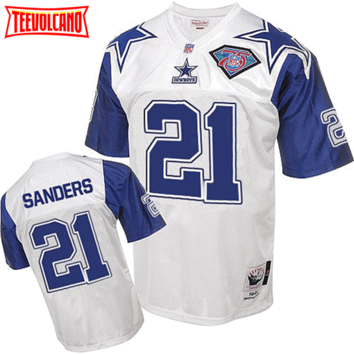 Dallas Cowboys Deion Sanders White 75th Anniversary Throwback Jersey