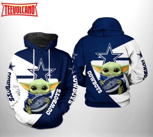 Dallas Cowboys NFL Baby Yoda Team 3D Printed Hoodie Zipper