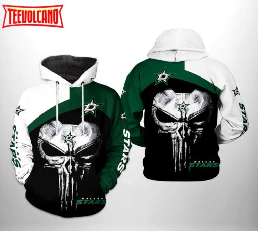 Dallas Stars NHL Skull Punisher 3D Printed Hoodie Zipper