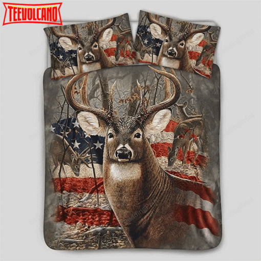 Deer And American Flag Bed Sheets Duvet Cover Bedding Sets