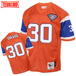 Denver Broncos #30 Terrell Davis Orange 75th Anniversary Throwback Jersey