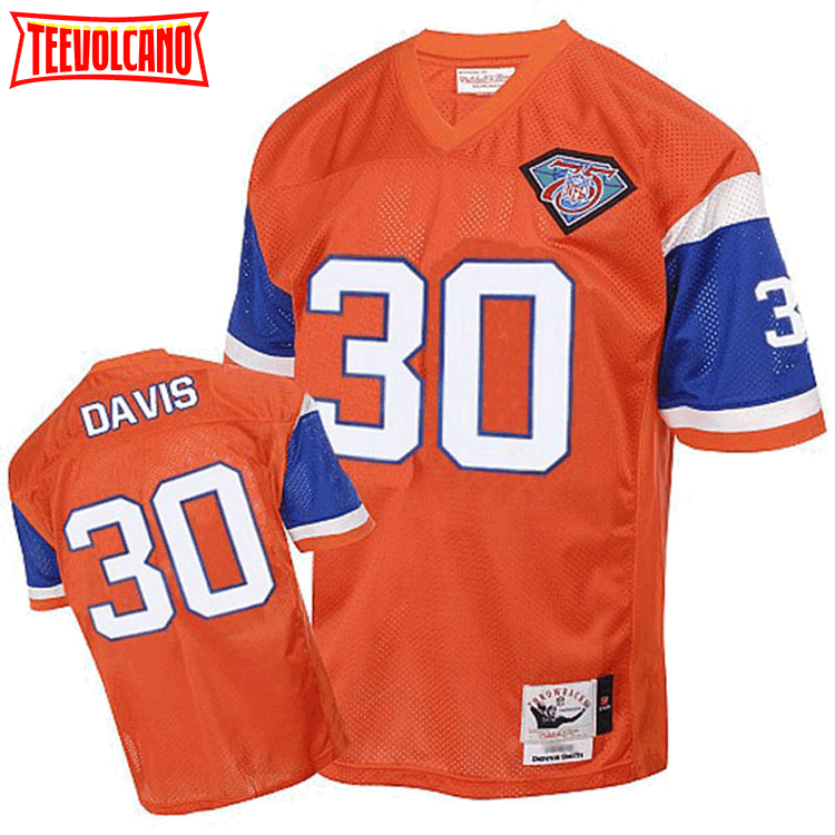 Denver Broncos #30 Terrell Davis Orange 75th Anniversary Throwback