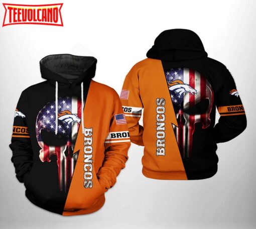 Denver Broncos NFL US Flag Skull Team 3D Printed Hoodie