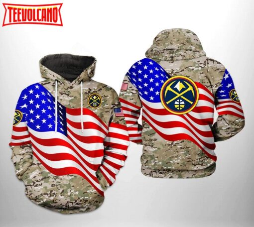 Denver Nuggets NBA US Flag Camo Veteran Team 3D Printed Hoodie