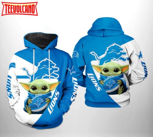 Detroit Lions NFL Baby Yoda Team 3D Printed Hoodie