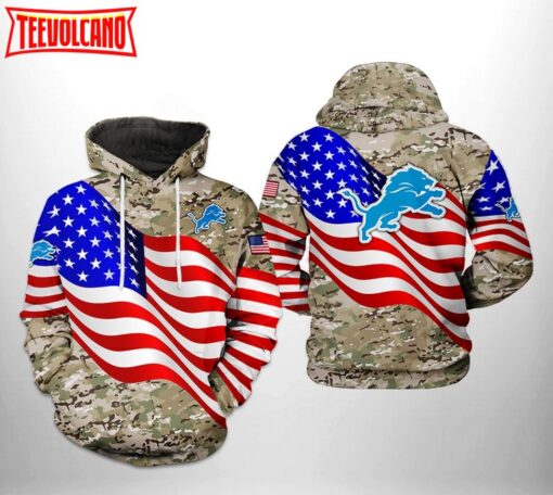 Detroit Lions NFL US Flag Camo Veteran Team 3D Printed Hoodie