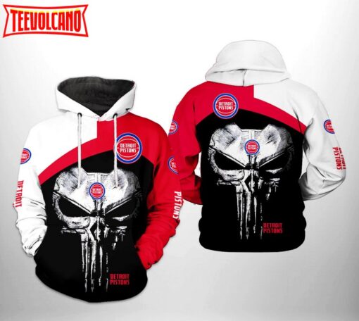 Detroit Pistons NBA Skull Punisher Team 3D Hoodie Zipper Hoodie