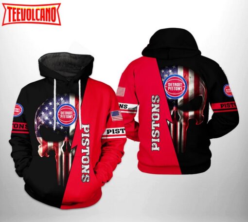 Detroit Pistons NBA US Flag Skull Team 3D Printed Hoodie