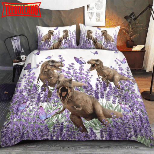 Dinosaur And Lavender Bed Sheets Duvet Cover Bedding Sets