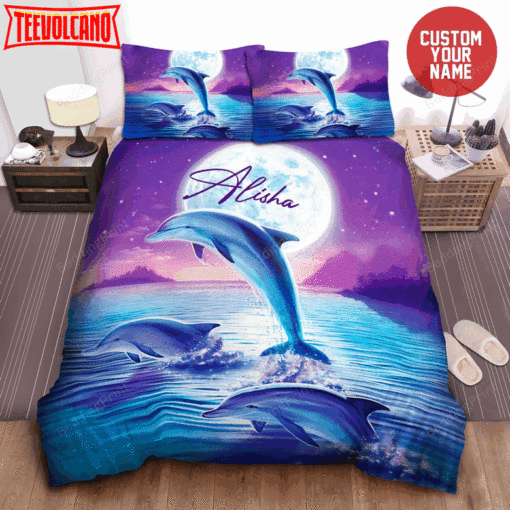 Dolphin With The Moon Personalized Custom Duvet Cover Bedding Set