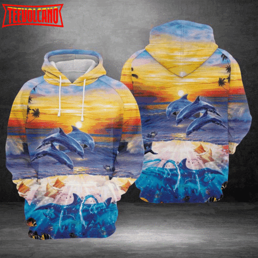 Dolphins Dance Under Sunset 3D Printed Hoodie