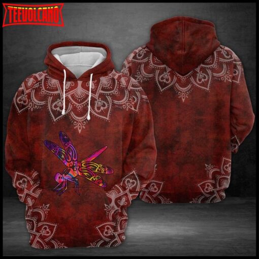 Dragonfly Red Mandala 3D Printed Hoodie