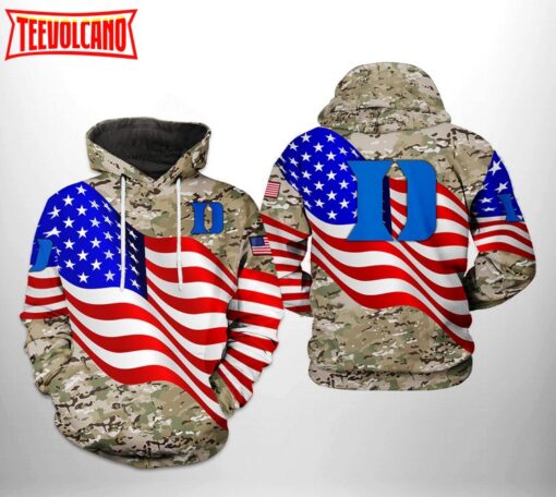 Duke Blue Devils NCAA US Flag Camo Veteran 3D Printed Hoodie