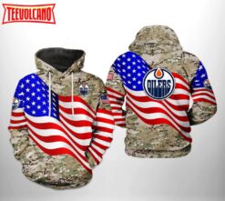 Edmonton Oilers NHL US FLag Camo Veteran 3D Printed Hoodie