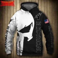 Electrician Punisher Skull US Flag Black White 3D Printed Hoodie