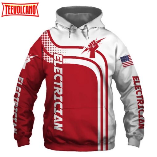 Electrician Red US Flag 3D Printed Hoodie