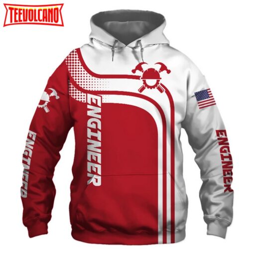 Engineer Red US Flag 3D Printed Hoodie