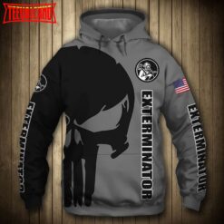 Exterminator Punisher Skull US Flag Black Grey 3D Printed Hoodie