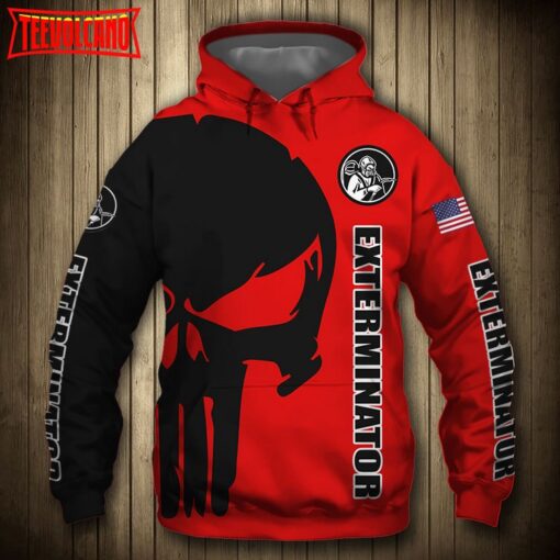 Exterminator Punisher Skull US Flag Black Red 3D Printed Hoodie