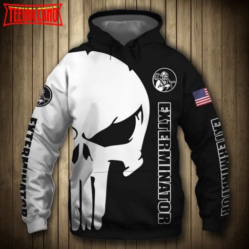 Exterminator Punisher Skull US Flag Black White 3D Printed Hoodie