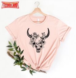 Floral Cow Skull Shirt, Boho Shirt, Bull Skull Floral Cowgirl Shirt