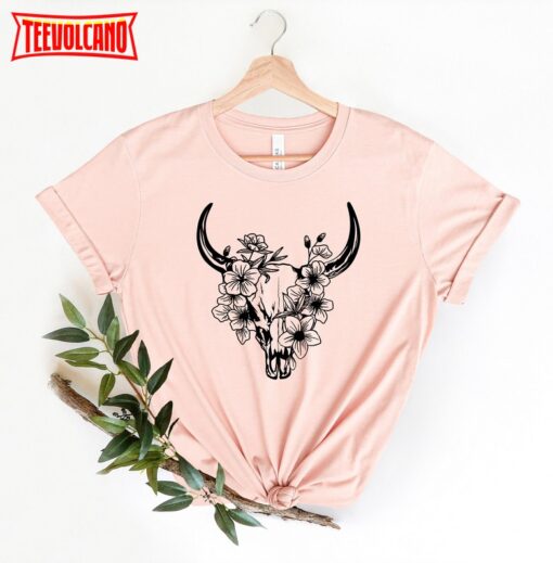 Floral Cow Skull Shirt, Boho Shirt, Bull Skull Floral Cowgirl Shirt