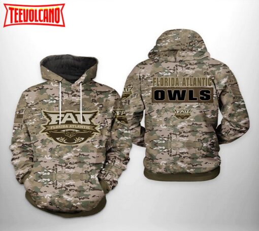 Florida Atlantic Owls NCAA Camo Veteran 3D Printed Hoodie