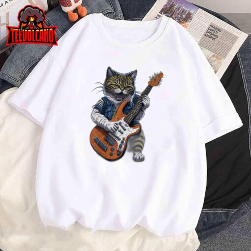 Funny cat Playing Guitar Cat Lover graphic cats Kitten Lover T-Shirt